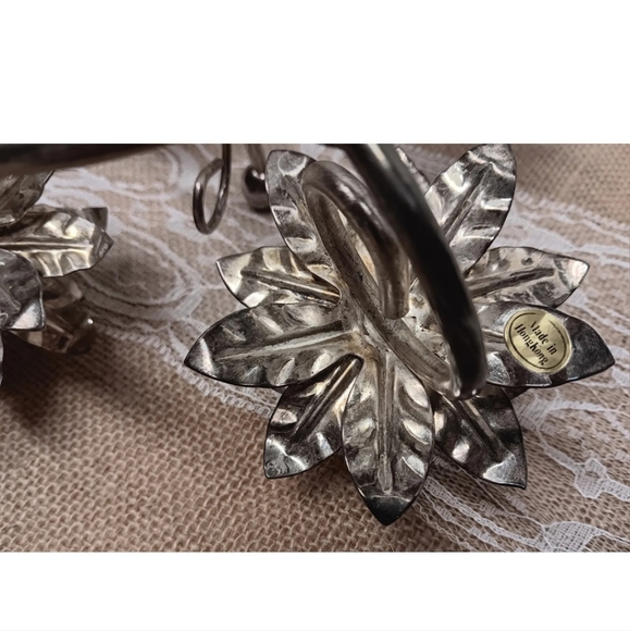 Vintage 4 Flower Candlestick Holder Centerpiece Silver Metal Holiday Alter - Picture 4 of 4